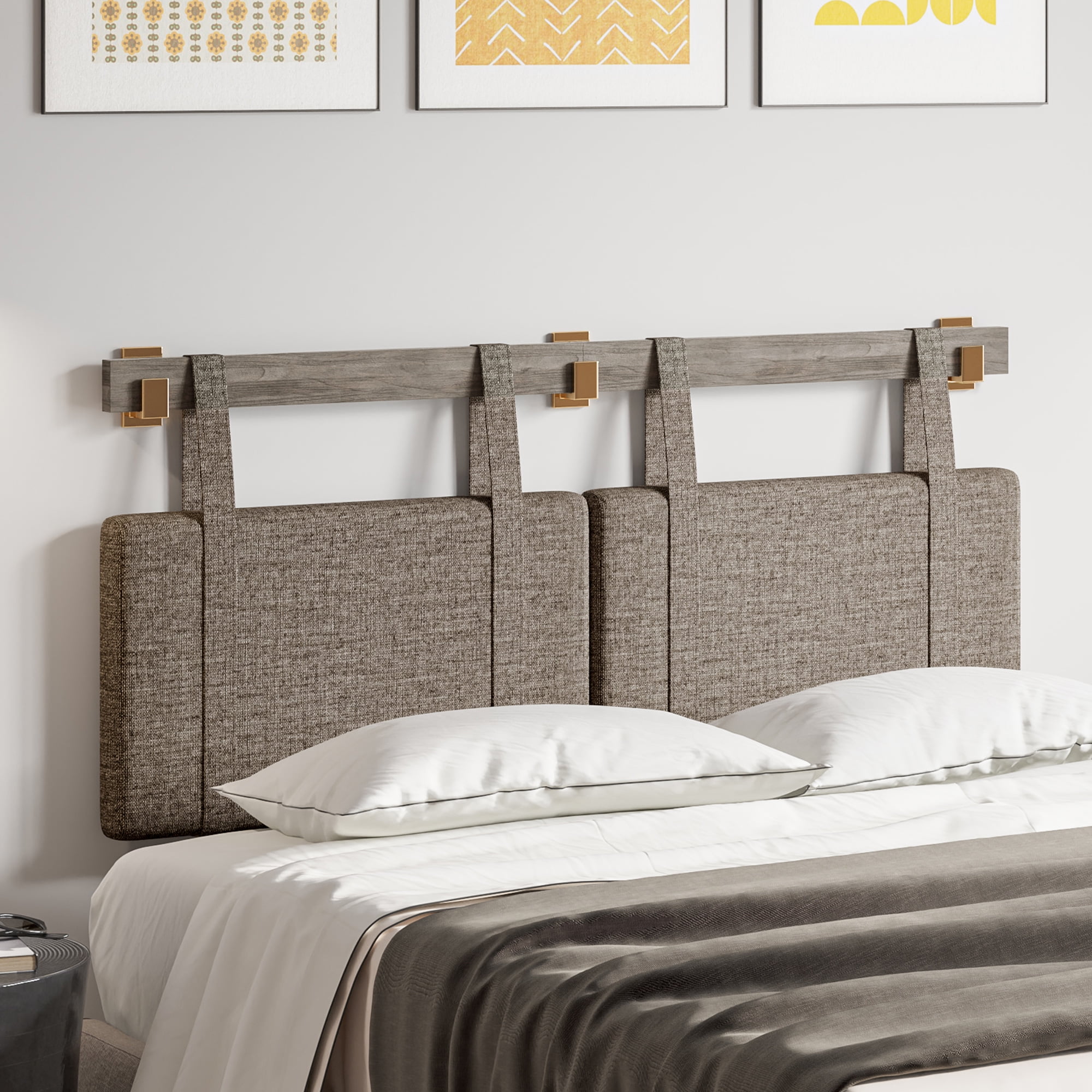 BELLEZE Wall Mounted Queen Headboard, Padded Headboard Linen Fabric