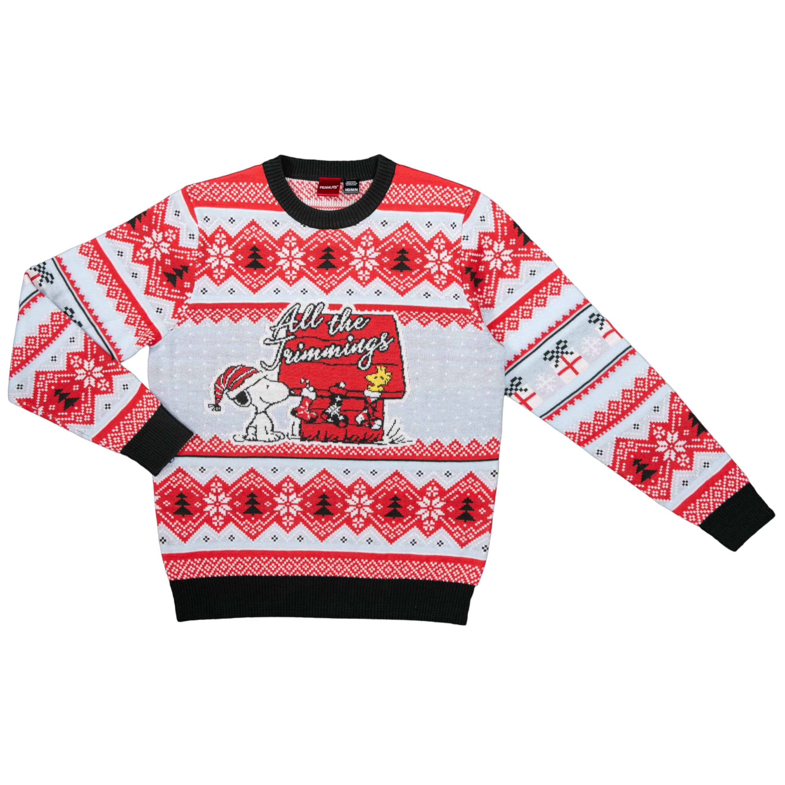 Peanuts House Snoopy and Woodstock All The Trimmings Adult Ugly Christmas Sweater