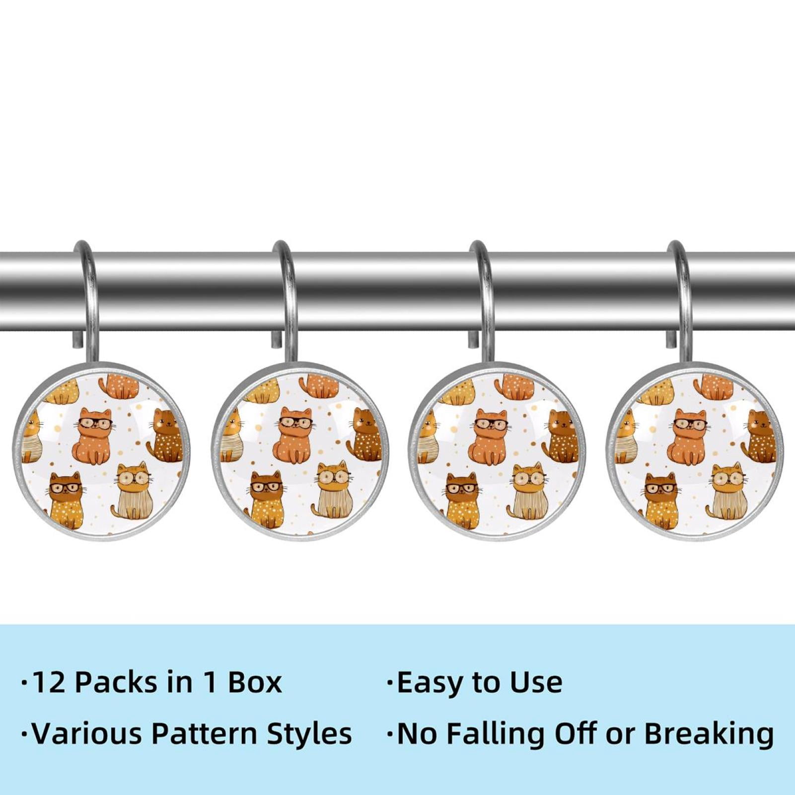 12pcs Decorative Shower Curtain Hooks, Rust Resistant Shower Rings for Bathroom Living Room,Rustproof Stainless Steel Rings for Shower Curtain and Liner Rods,Sweater Cat