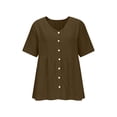 thumbnail image 5 of GUACER Short Sleeve Shirts for Women Trendy Cotton Linen V Neck Button Down Casual Blouses Relaxed Fit Tee Tops for Ladies, 5 of 6