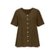 thumbnail image 4 of Craaazy Women's Casual V Neck Blouse, Solid Color Short Sleeve Button Down Shirt, Loose Fit Comfy Breathable Cotton Linen Tops for Daily Wear Gifts, 4 of 6