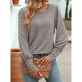 thumbnail image 5 of Women'S Puff Short Long Sleeve Tops Crewneck Loose Casual Blouse Shirts with Button Details Shallow Khaki S, 5 of 7