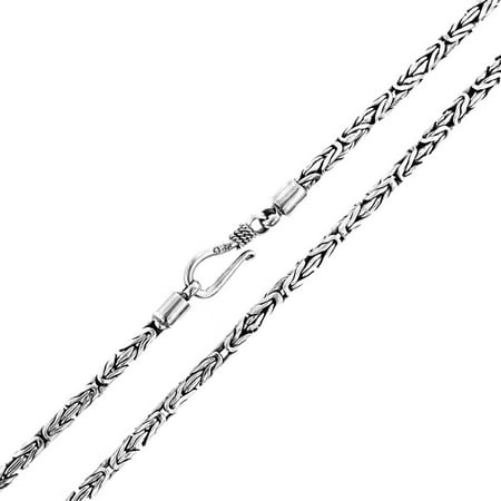 Sterling Silver Square Byzantine Necklace - Handmade Bali Byzantine Chain Necklace 2.5mm 16 18 20 22 24 30 Inch Solid 925 Silver