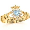 thumbnail image 2 of Claddagh Aquamarine Diamond Ring In Solid 14k Yellow Gold, 2 of 6
