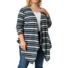 MODA NOVA Juniors' Plus Size Stripe Long Sleeve Open Front Cardigan Blue Gray 1X