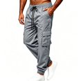 thumbnail image 5 of Cargo Sweatpants for Men with Cuffed Hem Drawstring Solid Color Pants Elastic Waist Comfortable Jogger Outdoor Pants, 5 of 7