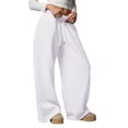 thumbnail image 3 of Women'S Wide Leg Sweatpants Baggy Drawstring High Waisted Joggers Lounge Sweat Pants with Pockets White S, 3 of 8