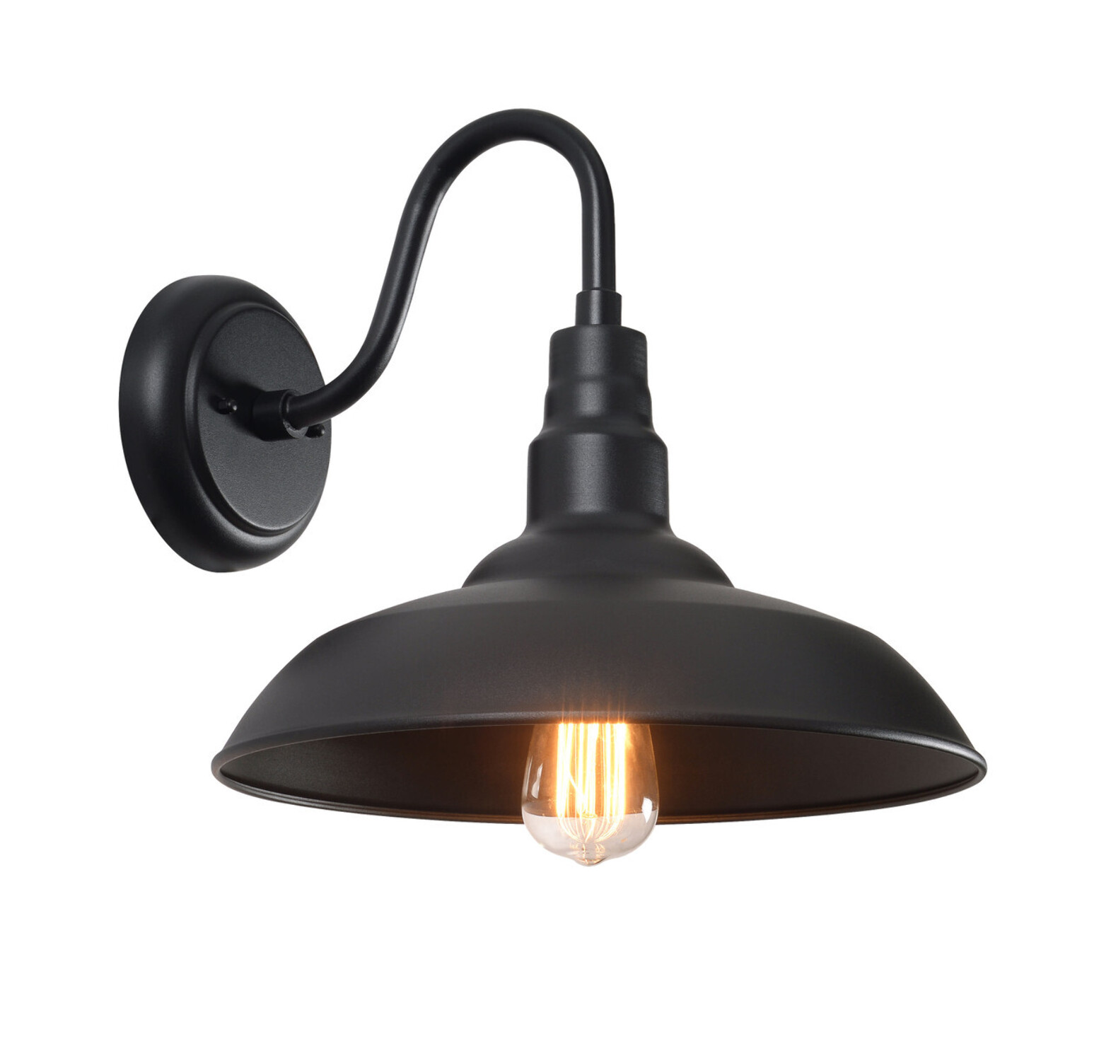Kenroy Home Dale 14'' Outdoor 1-Light Wall Sconce Light Fixture with Black Metal Round Shade for Front Door, Patio, or Porch, Black
