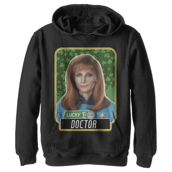 Boy's Star Trek: The Next Generation St. Patrick's Day Lucky Doctor Beverly Crusher Pull Over Hoodie Black Medium