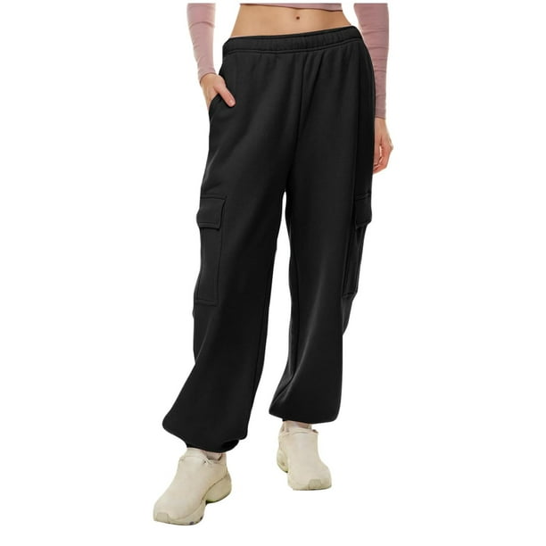 Yuyuzo Winter Thick Cargo Pants for Women Thermal Warm Sweatpants with  Multi Pockets Solid Color Trousers 