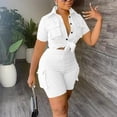 thumbnail image 2 of Women Two Piece Outfits Sets Summer Causal Short Sleeve Button Down Shirt And Shorts Matching Set With Pockets, 2 of 4