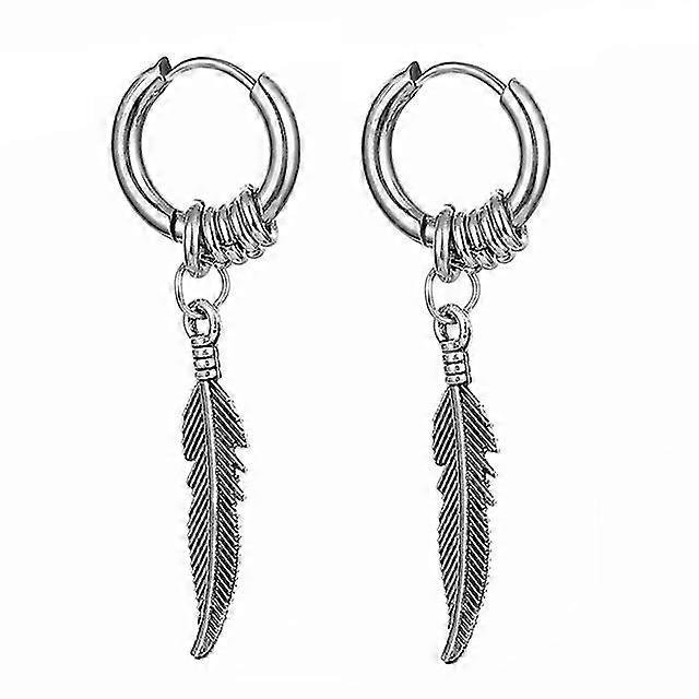 2 pares de pendientes de moda con forma de cruz y plumas, estilo punk rock para mujer, acero, 1 par | Código de modelo 6394 Acero, 1 par