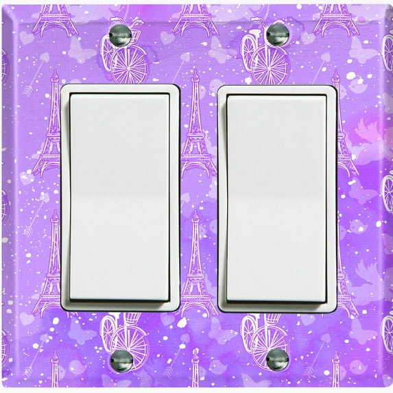 Metal Light Switch Plate Cover Romantic Paris Eiffel Tower Bicycle Cupid Purple PRS019