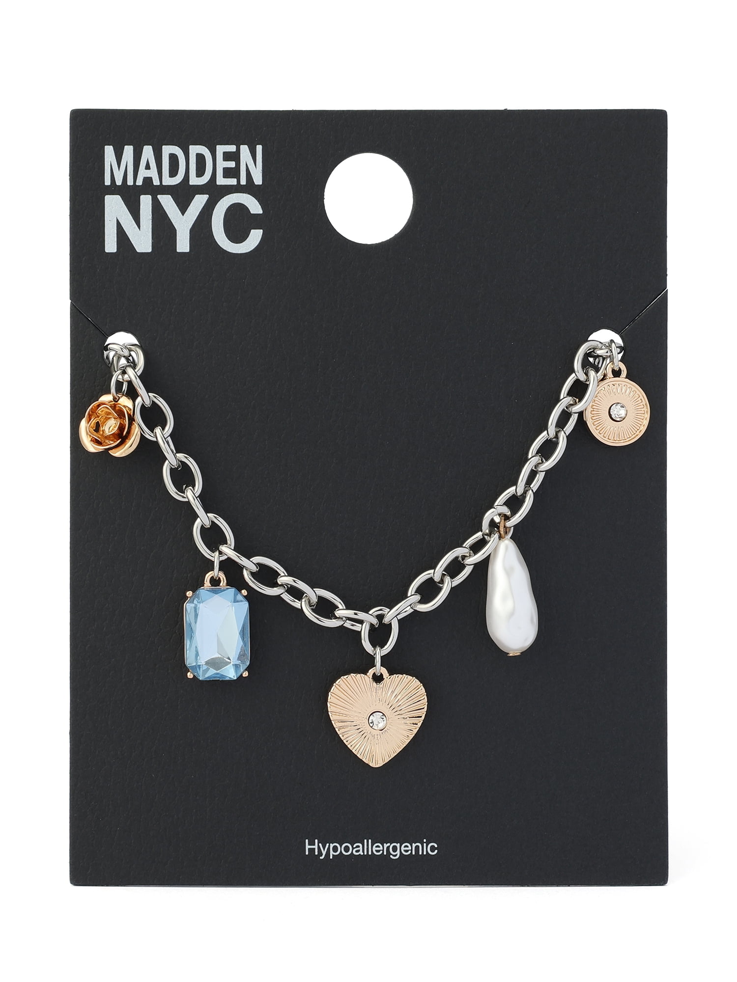 Madden NYC Women's Fashion Crystal Heart Charm Bib Necklace
