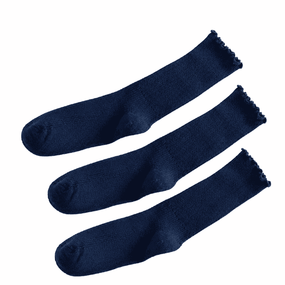 FLORNIX Women's Socks, Ruffle Turn-Cuff Casual Ankle Socks Breathable Cool Knit Cotton Lettuce Crew Frilly Sock 3 Pack, Navy Blue, 3 pairs