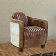 thumbnail image 2 of Faux Leather Upholstered Chair Wooden with Aluminium Patchwork, Brown and Silver, 2 of 5