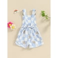thumbnail image 4 of CIYCuIT Toddler Kids Girls Summer Overalls Checkerboard Floral Print Sleeveless Pockets Shortall Rompers Little Girls Cute Suspender Jumpsuit 6M 12M 18M 24M 3T 4T 5T 6T, 4 of 9