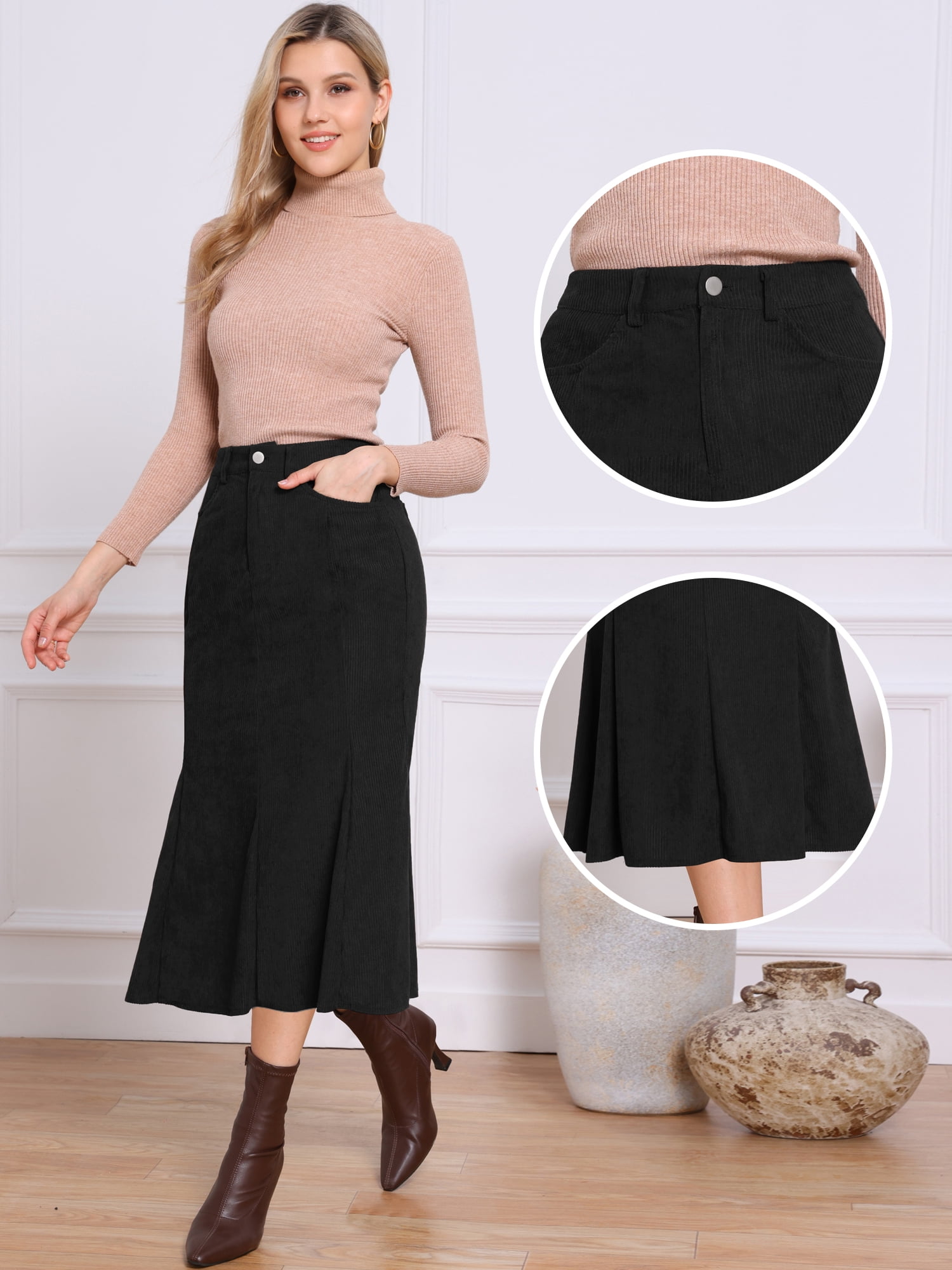 DARING DIVA Women's High Waisted Bodycon Mermaid Skirts L Black