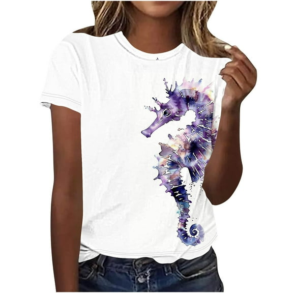 Youyipin womens tops spring fashion Printed T-Shirt Summer Short Sleeve Tops Soft and Breathable graphic tees for women