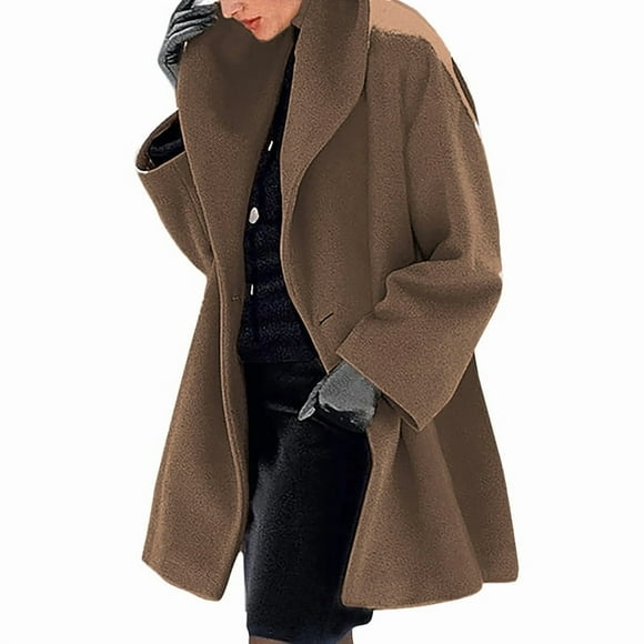 Womens Winter Wool Coat Trench Jacket Ladies Warm Slim Long Overcoat Outwear Camel Color XL