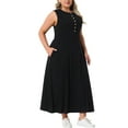 thumbnail image 4 of Agnes Orinda Women's Plus Size Dresses Summer Sleeveless Crew Neck Buttons Decor Casual A Line Maxi Tank Dress with Pockets 2025 3X Black, 4 of 6