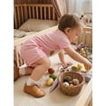 thumbnail image 4 of Loicainy Baby Toddler Girls Easter Summer Outfits 6 12 18 24 Months 2T 3T Short Sleeve Crew Neck Bunny Carrot Embroidery Tops and Elastic Waist Striped Shorts Clothes Set, 4 of 9