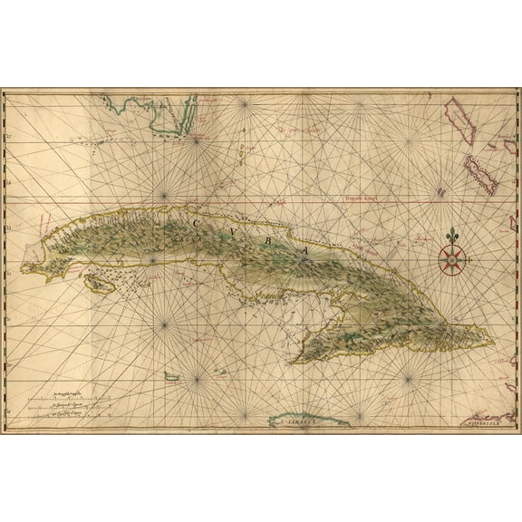 24"x36" Gallery Poster, Map of the complete island of Cuba 1639
