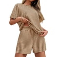 thumbnail image 3 of Womens 2 Piece Sets Summer Lounge Sets Striped Short Sleeve Oversized T Shirts Drawstring Shorts Matching Set, 3 of 6