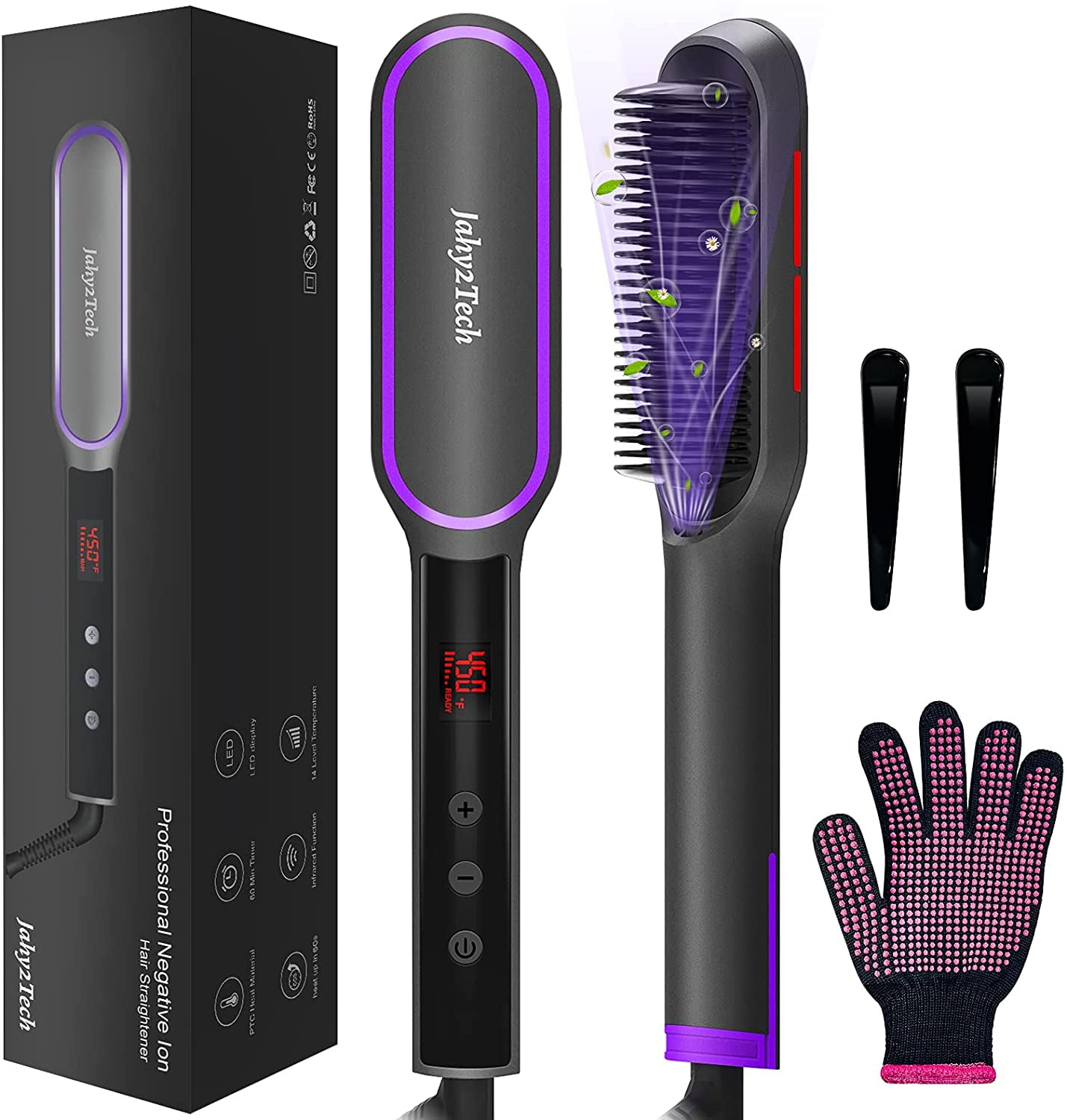 Jahy2Tech Hair Straightening Comb Ladies Hairdressing Tools New Type of  straightening Comb with Digital Display and Automatic Shutdown of Negative  ion Timer 