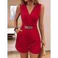 thumbnail image 4 of Ladies' Spring Summer Neck Gold Buckle Chain Solid Color Sleeveless Fashion Jumpsuit Red XXL, 4 of 8