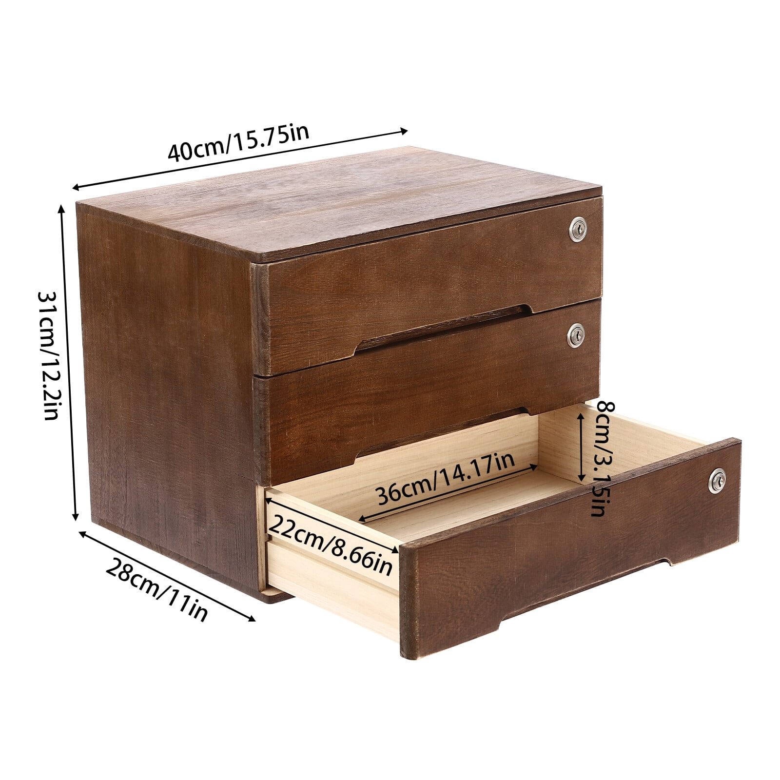 DENEST Wooden Desktop Storage Box with Lockable Drawers, 3 Tiers Office Supplies File Organizer, Flat File Cabinet Desk Storage Box for Dresser Tabletop