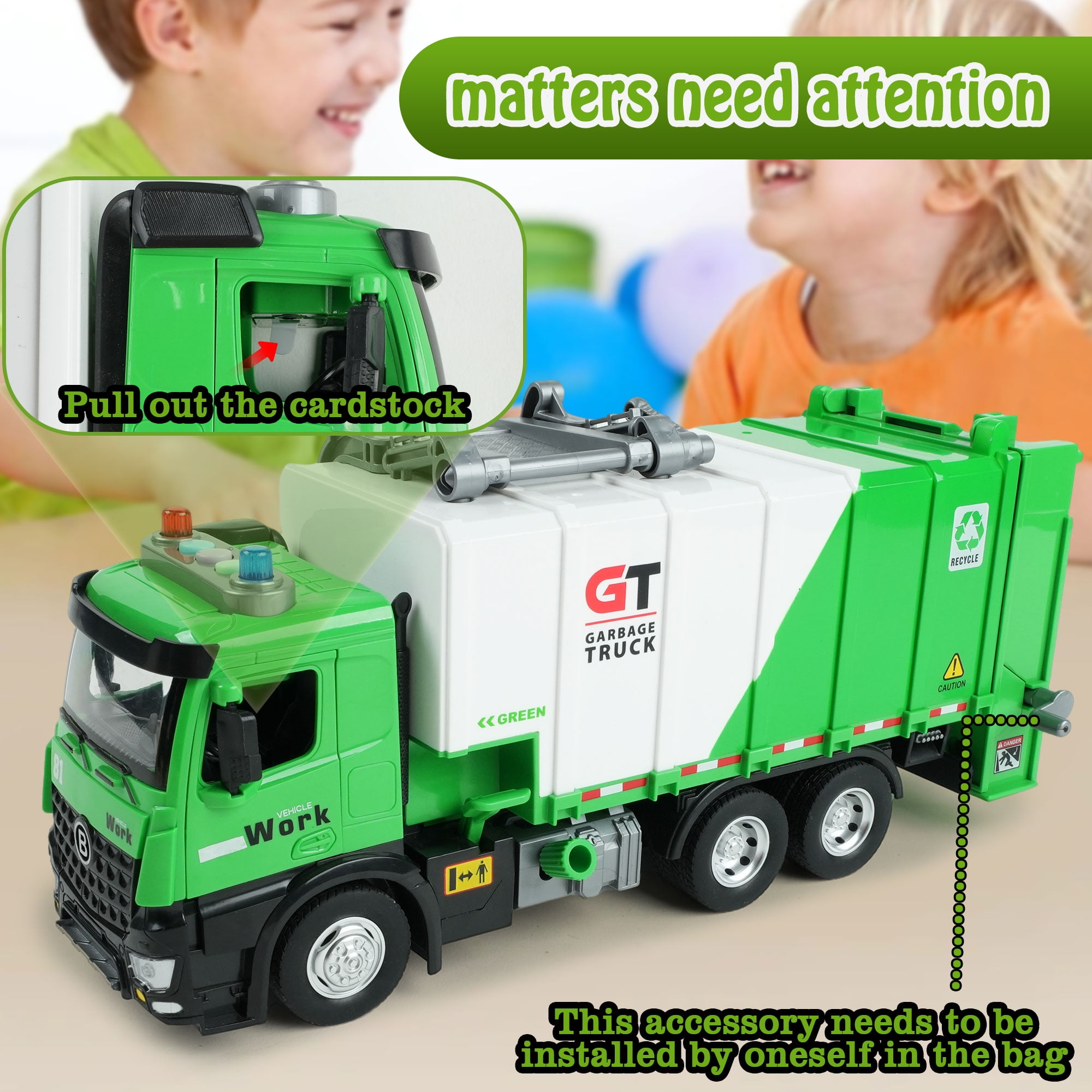 JUGAAD LIFE Garbage Truck Toys for Boys, Trash Can Lifter and Dumping Function, Play Vehicle with Light and Sounds, Birthday Gift for Girls Toddler Kids 3 4 5 6 7 Years Old