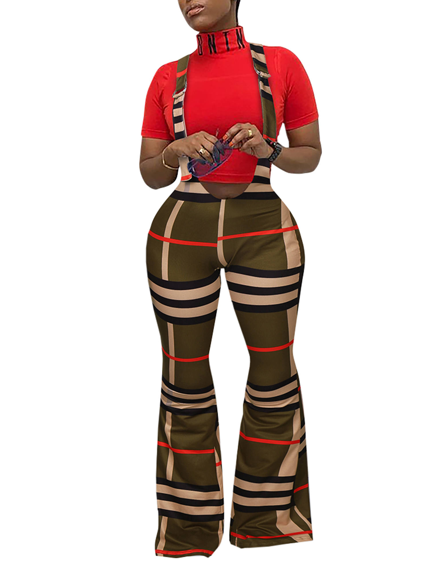 plaid pants with suspenders