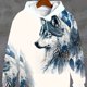 thumbnail image 2 of Sudadera con capucha de estilo Retro con estampado de Lobo y plumas para hombre, sudadera con cordón y bolsillo de canguro, sudadera deportiva para otoño, 2 of 4
