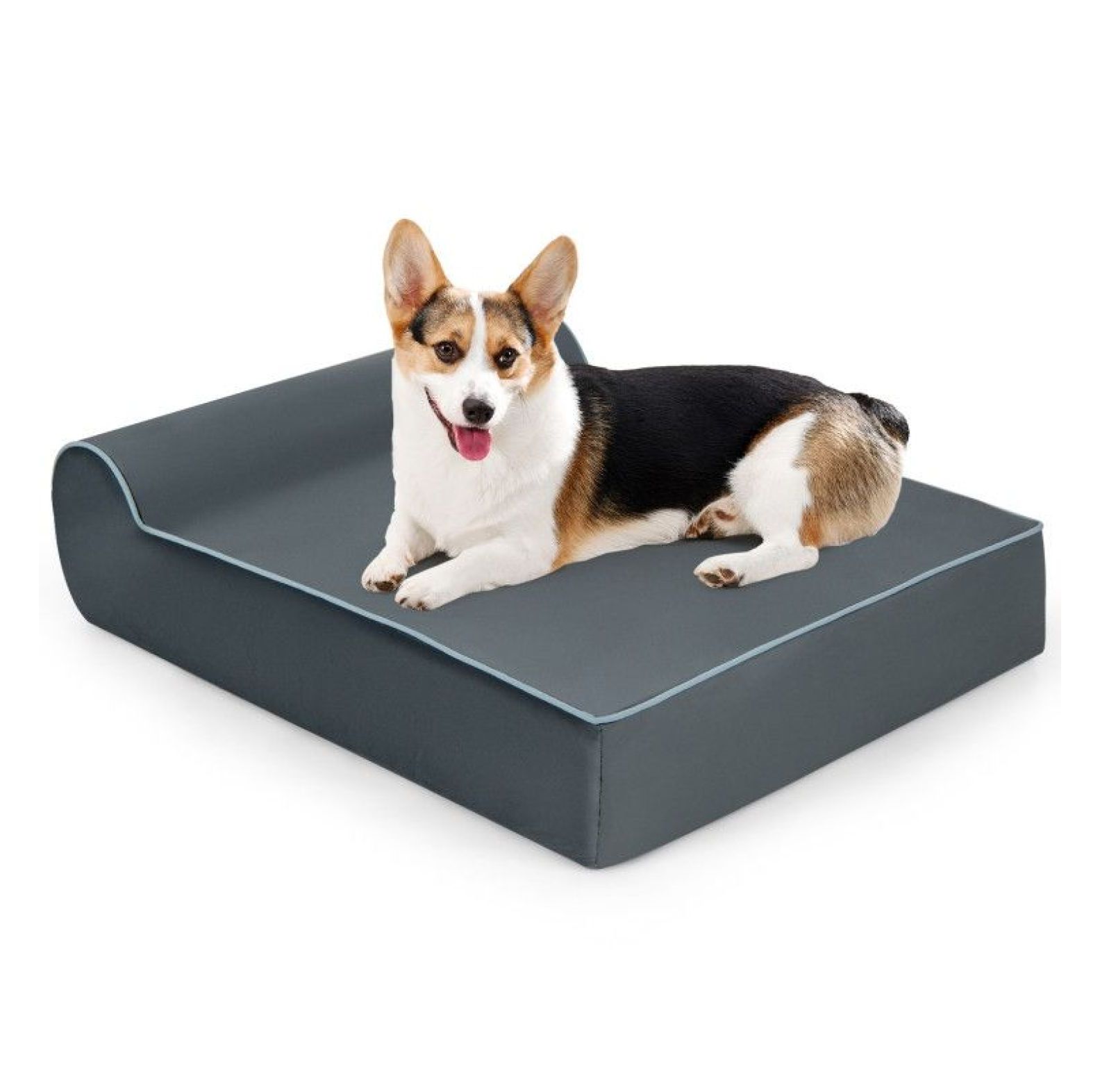 Orthopedic Dog Bed with Headrest - Graphene Memory Foam Large Dog Bed - Removable Washable Cover - Bolster Pillow for Joint Pain Relief & Support