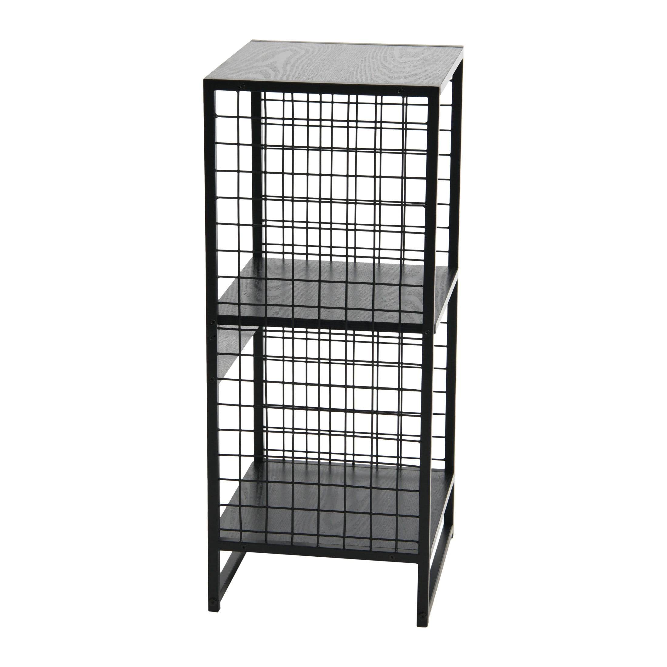 Household Essentials Trellis Open Storage Bookshelf with 2 Cube Compartments Black Oak Wood Grain and Black Metal