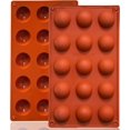 thumbnail image 1 of Pequeños moldes de silicona semiesféricos de 15 cavidades antiadherentes, 2 paquetes de moldes para hornear de silicona de media esfera para hacer gelatina, chocolates y pasteles, 1 of 5