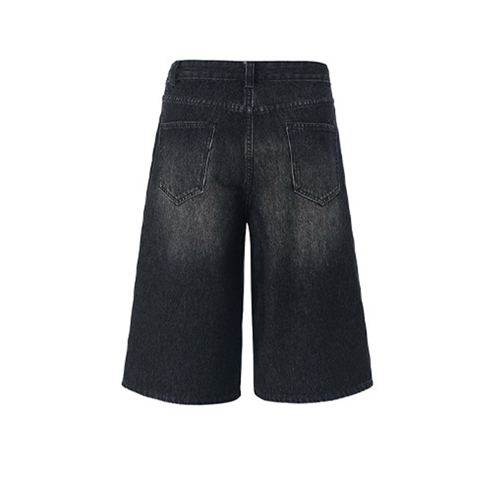 Mens Baggy Jean Shorts Loose Fit Long Denim Shorts Vintage Washed Below Knee Jorts Streetwear Hip Hop