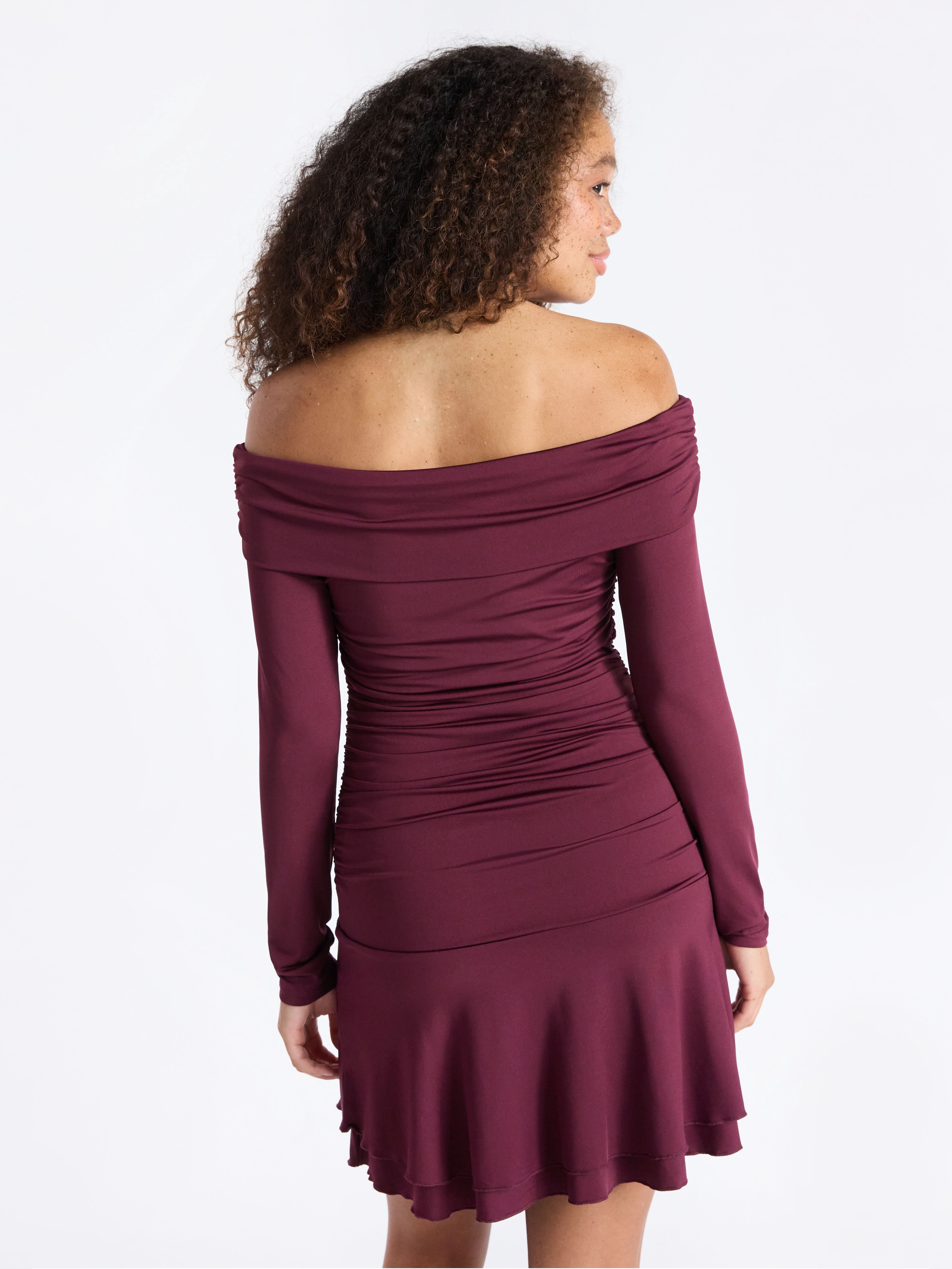 No Boundaries Off-The-Shoulder Mini Dress with Long Sleeves, Women's