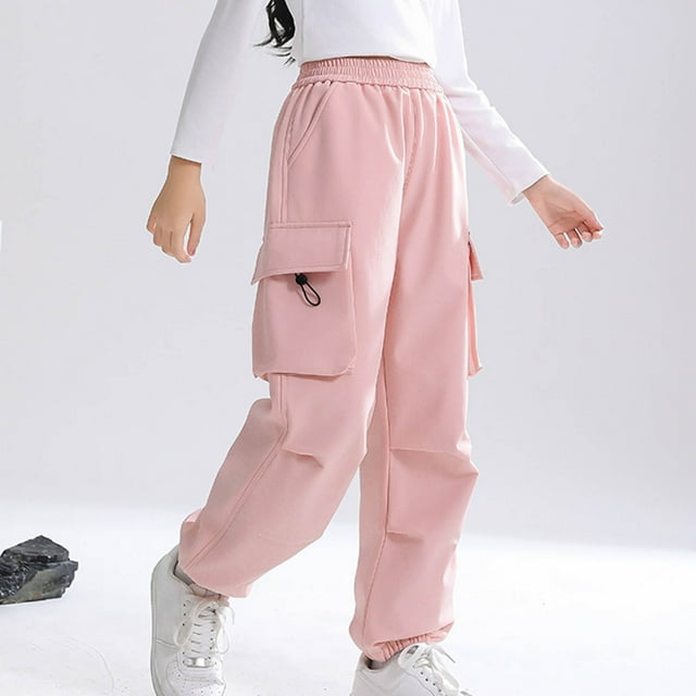 Odeerbi 7-15 Años Niñas Pantalones Cargo Impermeable Softshell Pantalones Cortavientos Color Sólido Casual Pantalones de Trabajo Con Bolsillo