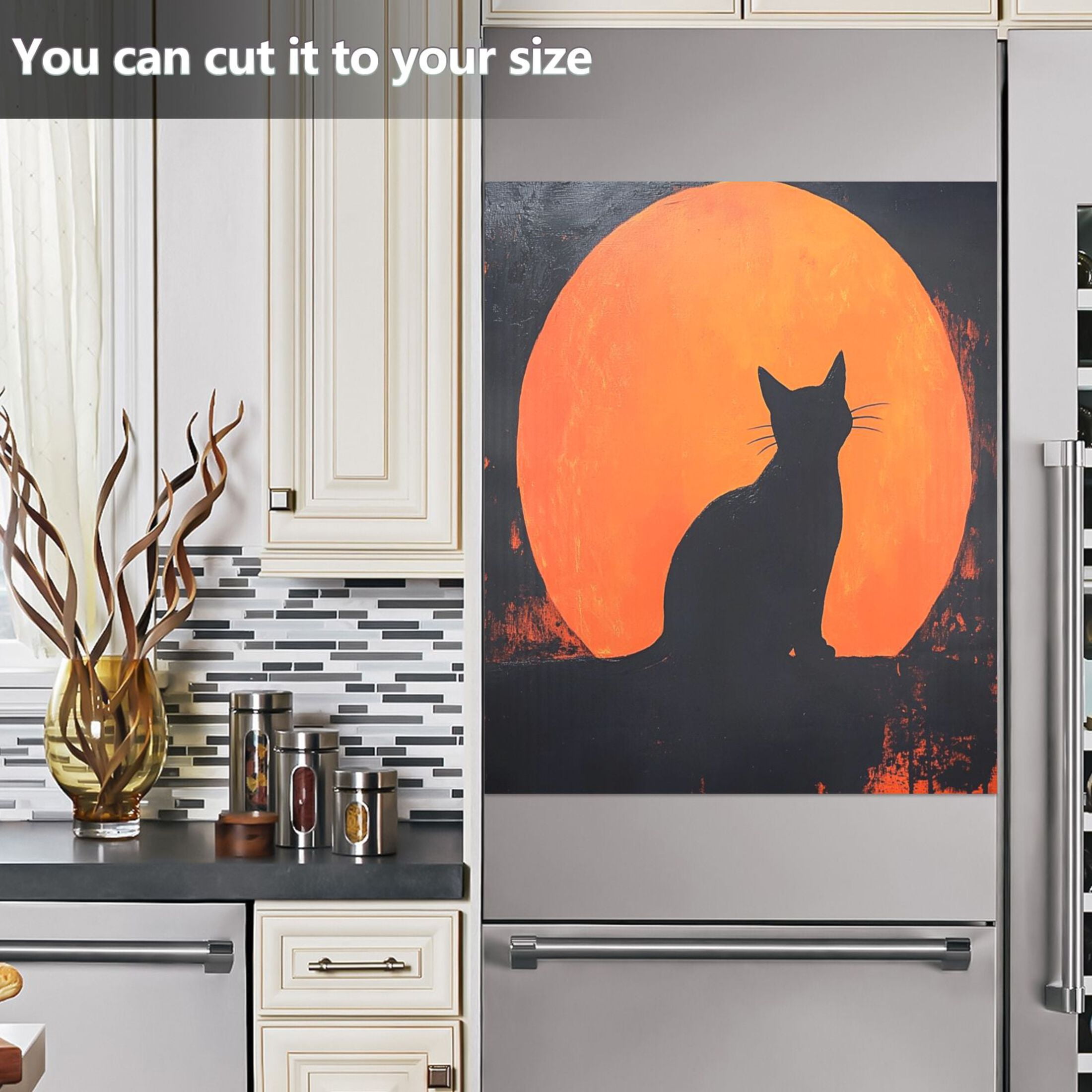 Dishwasher Magnetic Sticker 23x26 Inch Refrigerator Magnetic Sticker Washing Machine Magnetic Sticker Kitchen Panel Magnetic Sticker Home Decor Red Moon Cat