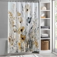 thumbnail image 3 of Watercolor Brown Gray Flowers Fabric Shower Curtain Retro Plant Washable Shower Curtains for Bathroom, Waterproof Bath Curtain with Hooks Home Decor 72x72in, 3 of 8