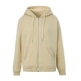thumbnail image 2 of Women Loose Style Coat, Solid Color Zipper Open Front Hooded Jacket with Pockets, Black Brown Grey, 2 of 9