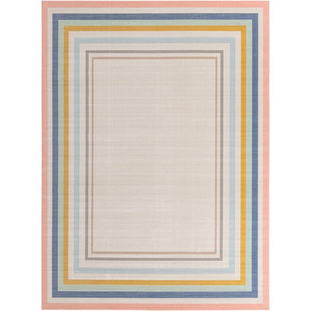 Unique Loom Tapis de Sol Rayé de Lotus 9' x 12' Rectangle Ivoire/multi