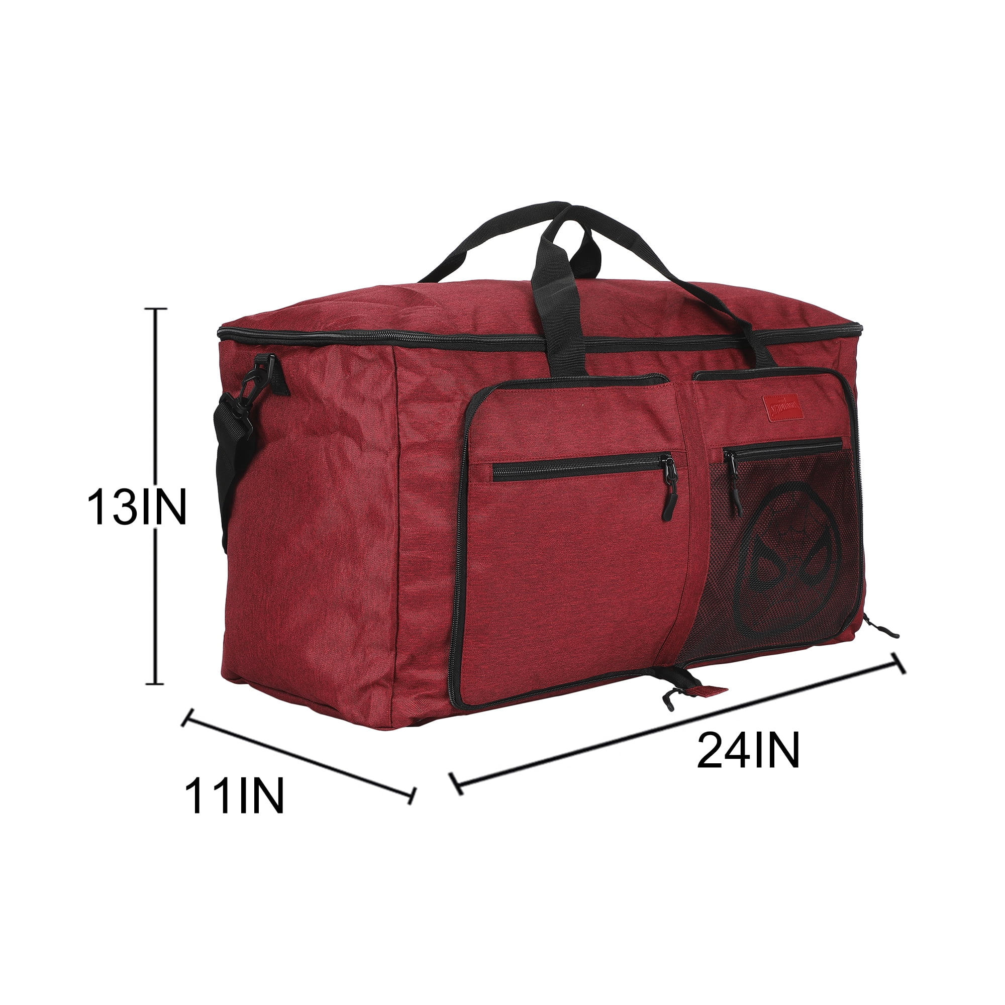 Spider-Man Logo Red 24" Packable Travel Duffle Bag with Shoe Compartment, Removable Shoulder Strap & Front Storage Pockets