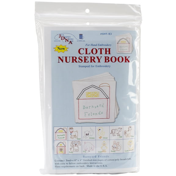 Stamped Cloth Nursery Books, 8" x 8", 12 Pages, Barnyard Friends