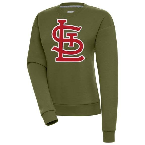 Women's Antigua Olive St. Louis Cardinals Victory Pullover Sweatshirt