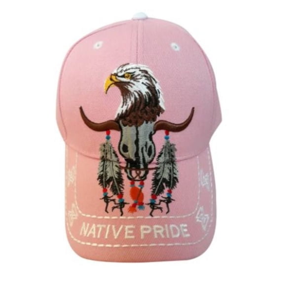 Eagle & Feathers Native Pride Baseball Caps Embroidered - Pink Color -- Uni-Sex Style --FREE USA Shipping--(CapNp619p)