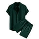 thumbnail image 1 of Conjunto de Pantalones Cortos Casuales de los Hombres, Moda de Color Sólido Manga Corta Solapa Superior Y Inferior para la Playa Y la Fiesta, Vestido de Verano de Poliéster Suave, 1 of 9