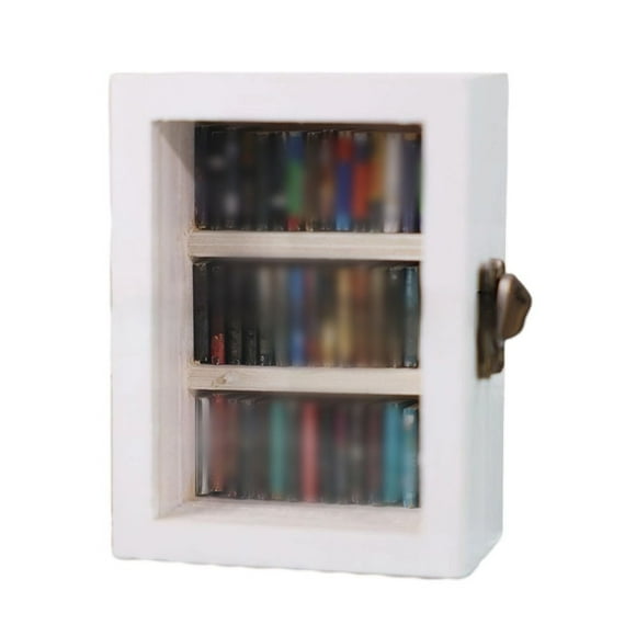 Mini Bookshelf Miniature Anty-anxiety Bookshelf With 60Books Wooden Tiny Book Library Stress Reliever Home Decor Creative Gifts